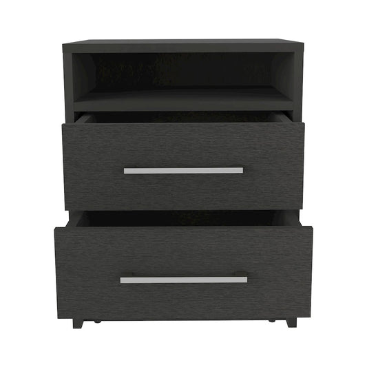 Leyva Nightstand with 2 Drawers and 1 Shelf, Black