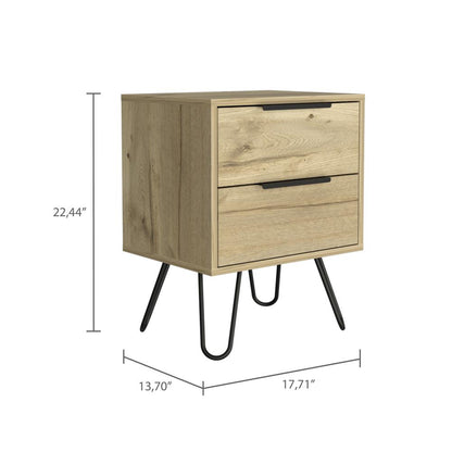 DEPOT E-SHOP Kentia Night Stand- Four Legs, Two Drawers-Light Oak, For Bedroom