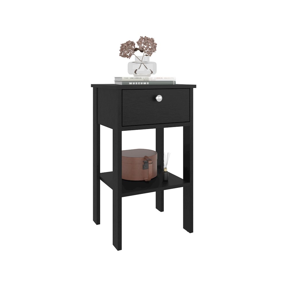 McRae Nightstand, 1 Drawer, 1 Shelf, 4 Legs, Black Wengue