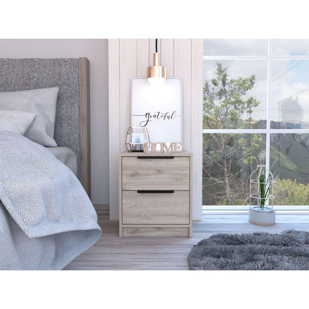 DEPOT E-SHOP Egeo Night Stand, Two Drawers, Countertop, Light Grey, For Bedroom