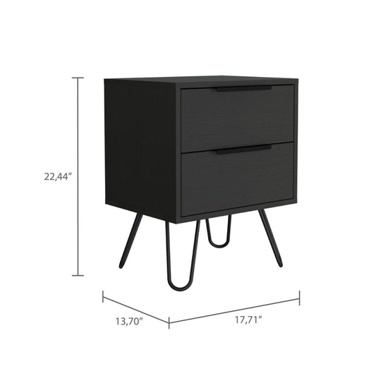 DEPOT E-SHOP Kentia Night Stand- Four Legs, Two Drawers-Black, For Bedroom