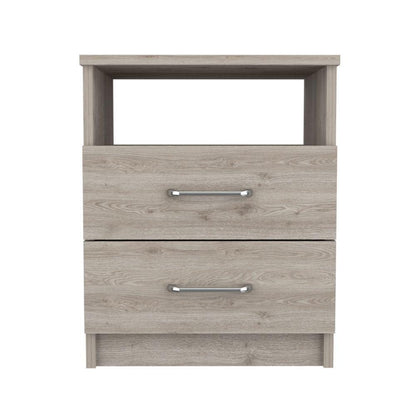 DEPOT E-SHOP Salento Nightstand, Two Drawers, One Shelf, Countertop- Light Grey, For Bedroom