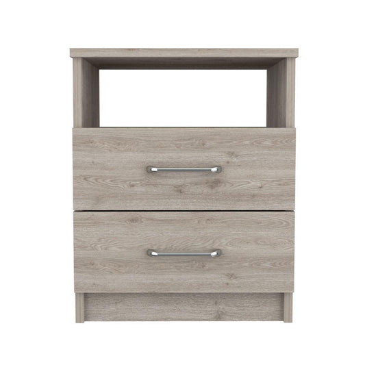 DEPOT E-SHOP Salento Nightstand, Two Drawers, One Shelf, Countertop- Light Grey, For Bedroom