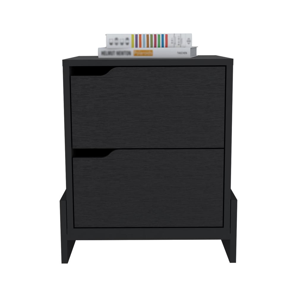 Haines Nightstand with 2-Drawers, End Table with Sturdy Base, Black