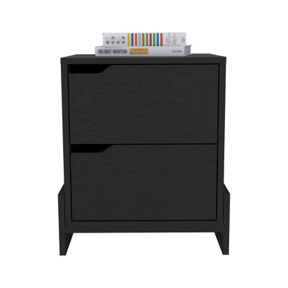 Haines Nightstand with 2-Drawers, End Table with Sturdy Base, Black