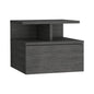 Nightstand, Wall Mounted Single Drawer and 2-Tier Shelf, Smokey Oak -Bedroom