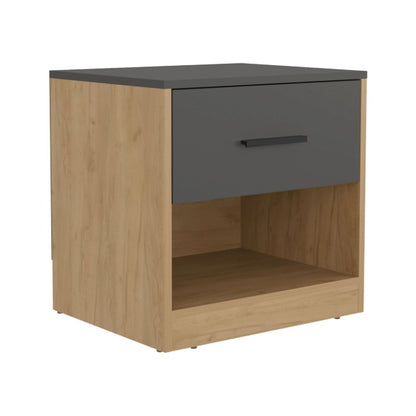 Palmyra Nightstand, 1 Drawer, 1 Shelf, Natural Oak / Matt Gray