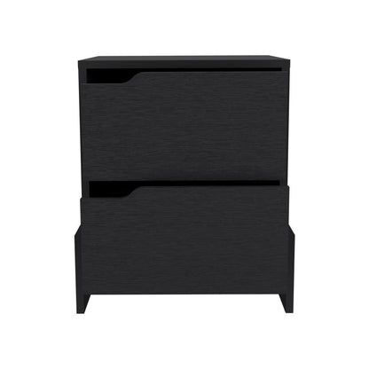Haines Nightstand with 2-Drawers, End Table with Sturdy Base, Black