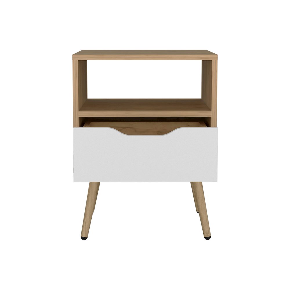 Speers Nightstand, 1 Drawer, 1 Shelf, Natural Oak / White