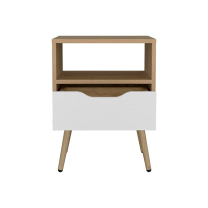 Speers Nightstand, 1 Drawer, 1 Shelf, Natural Oak / White