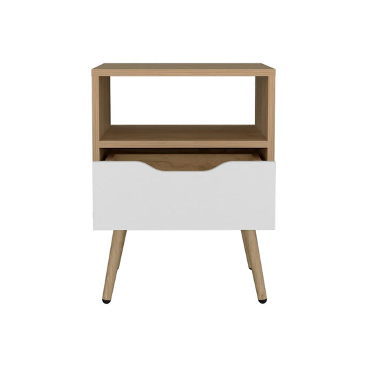 Speers Nightstand, 1 Drawer, 1 Shelf, Natural Oak / White