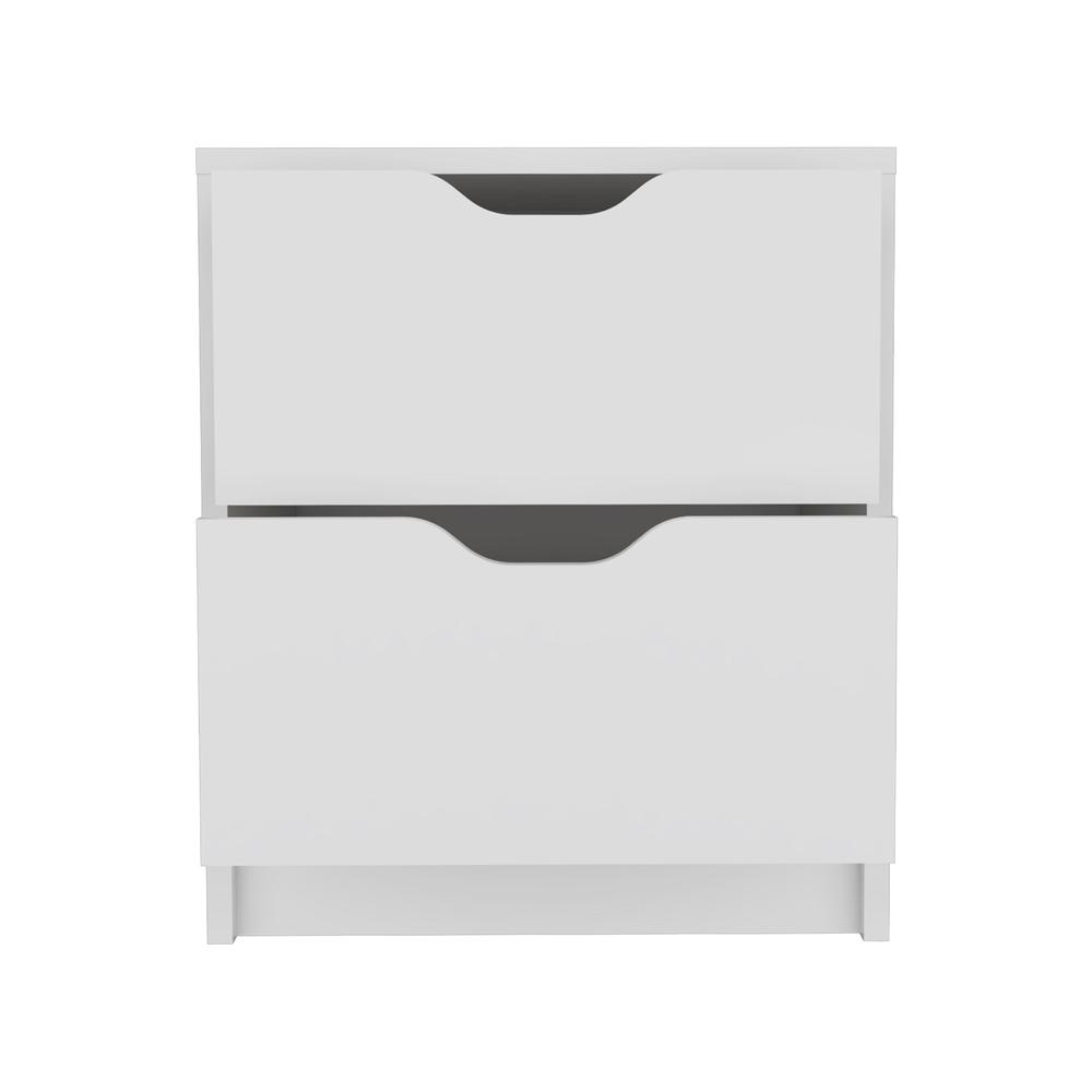 DEPOT E-SHOP Houma Double Drawer Nightstand, Bedside Table, White