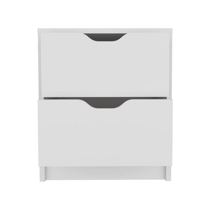 DEPOT E-SHOP Houma Double Drawer Nightstand, Bedside Table, White