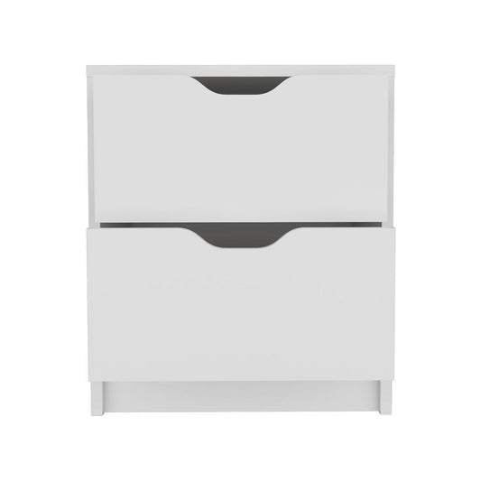 DEPOT E-SHOP Houma Double Drawer Nightstand, Bedside Table, White