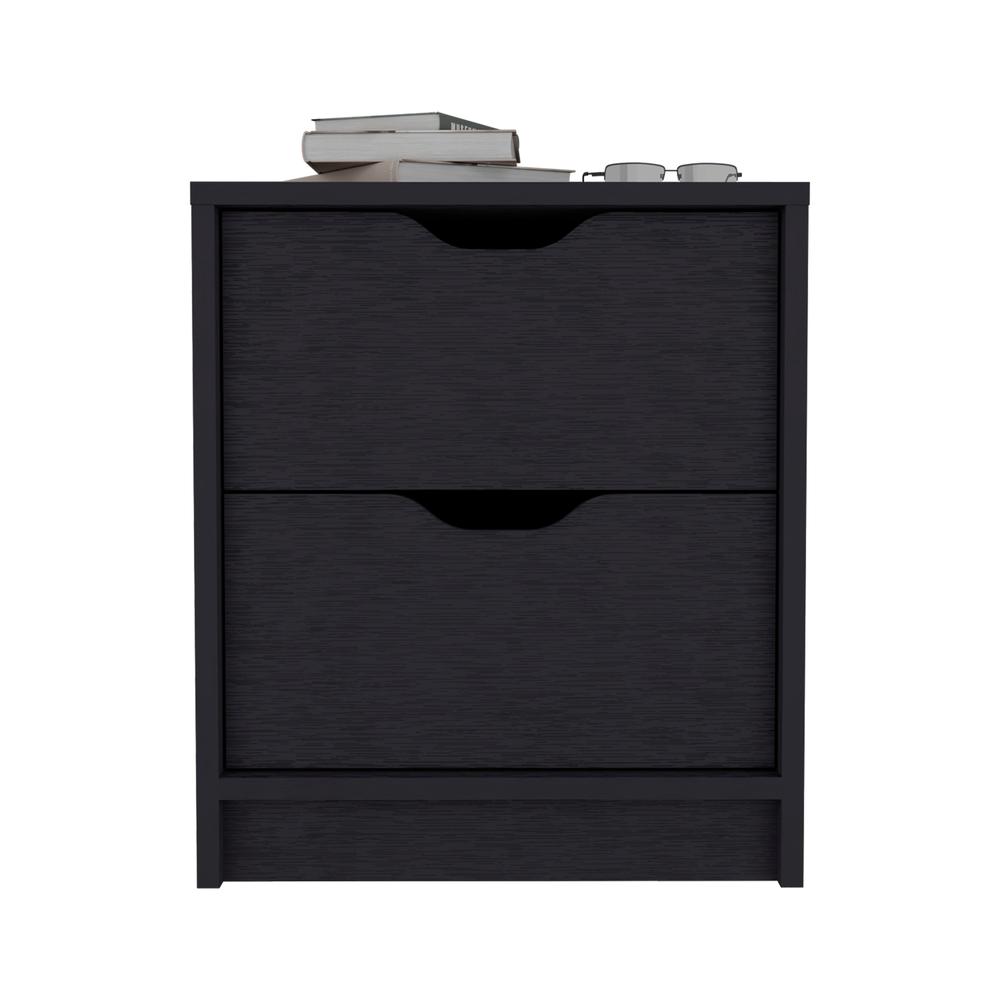 DEPOT E-SHOP Houma Double Drawer Nightstand, Bedside Table, Black
