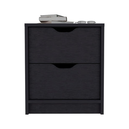 DEPOT E-SHOP Houma Double Drawer Nightstand, Bedside Table, Black