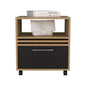 Alsen Nightstand, 1 Drawer, 4 Wheels, 1 Shelf, Natural Oak / Black