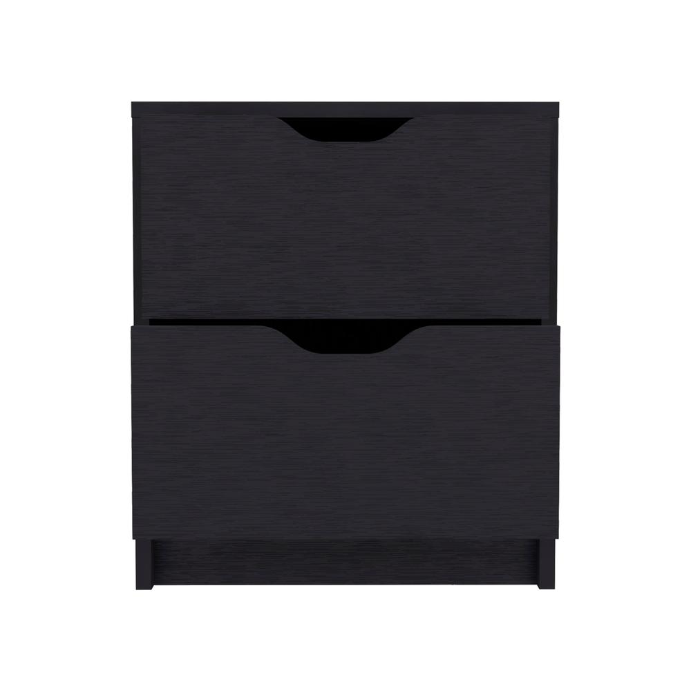 DEPOT E-SHOP Houma Double Drawer Nightstand, Bedside Table, Black