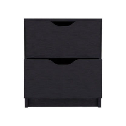 DEPOT E-SHOP Houma Double Drawer Nightstand, Bedside Table, Black
