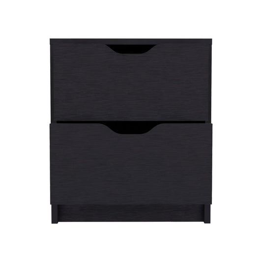 DEPOT E-SHOP Houma Double Drawer Nightstand, Bedside Table, Black