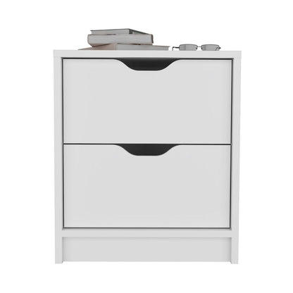 DEPOT E-SHOP Houma Double Drawer Nightstand, Bedside Table, White