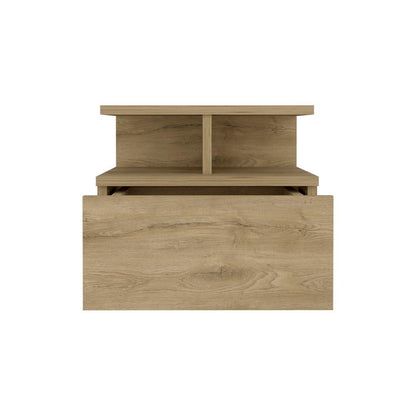 Nightstand, Wall Mounted with Single Drawer and 2-Tier Shelf, Macadamia