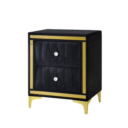 Monique Velvet Nightstand with Gold Legs and Gold Trim, Crystal knobs