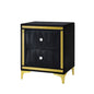 Monique Velvet Nightstand with Gold Legs and Gold Trim, Crystal knobs