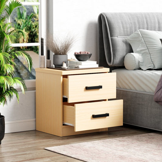 2 Drawers Nightstand in Beige Color