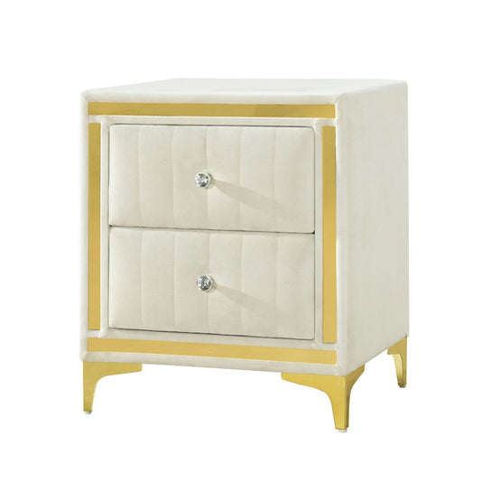 Monique Velvet Nightstand with Gold Legs and Gold Trim, Crystal knobs
