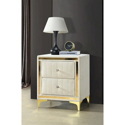 Monique Velvet Nightstand with Gold Legs and Gold Trim, Crystal knobs