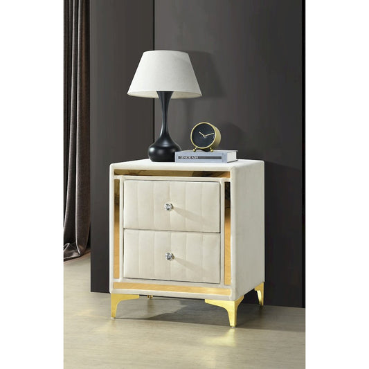 Monique Velvet Nightstand with Gold Legs and Gold Trim, Crystal knobs