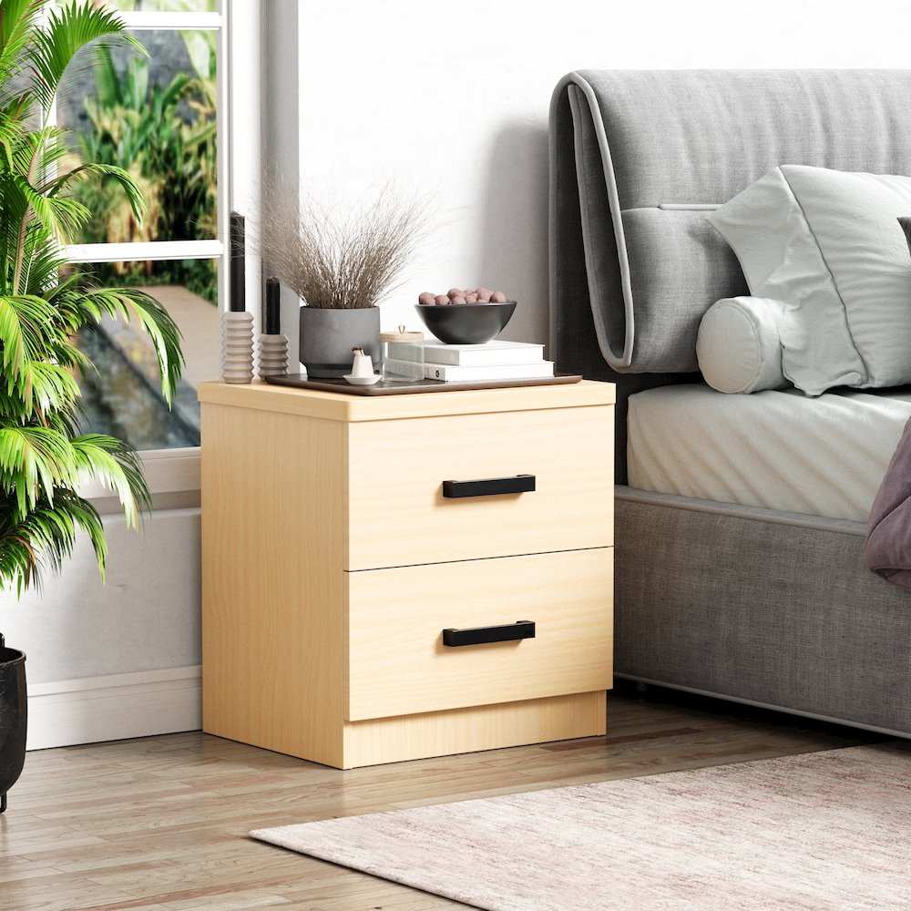 2 Drawers Nightstand in Beige Color