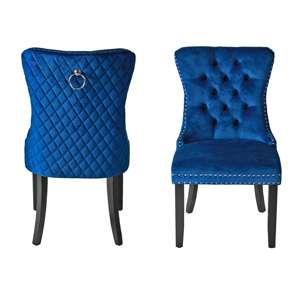 Better Home Products Sofia Velvet Upholstered Tufted Dining Chair Set in Blue