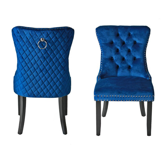 Better Home Products Sofia Velvet Upholstered Tufted Dining Chair Set in Blue