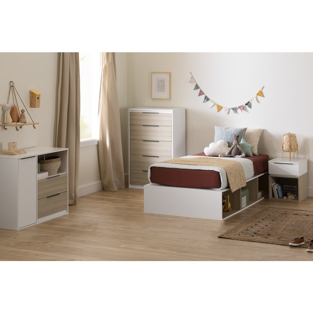 Hourra Nightstand, Soft Elm and White