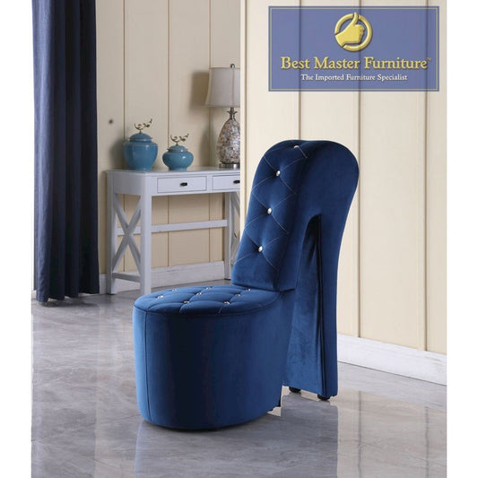 Best Master Furniture Tristram 19" Velvet High Heel Shoe Chair in Navy Blue