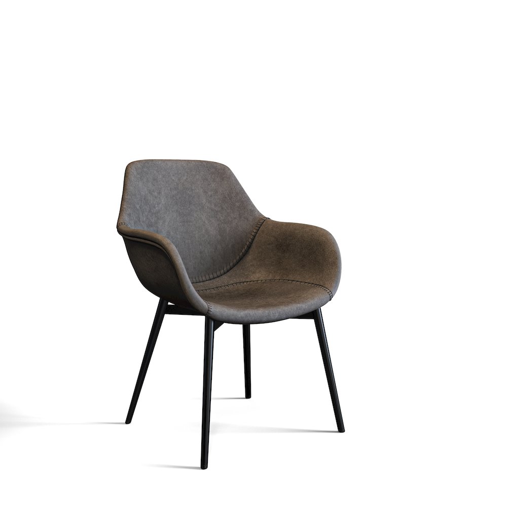 Markley Modern Leather Dining Arm Chair With Metal Legs