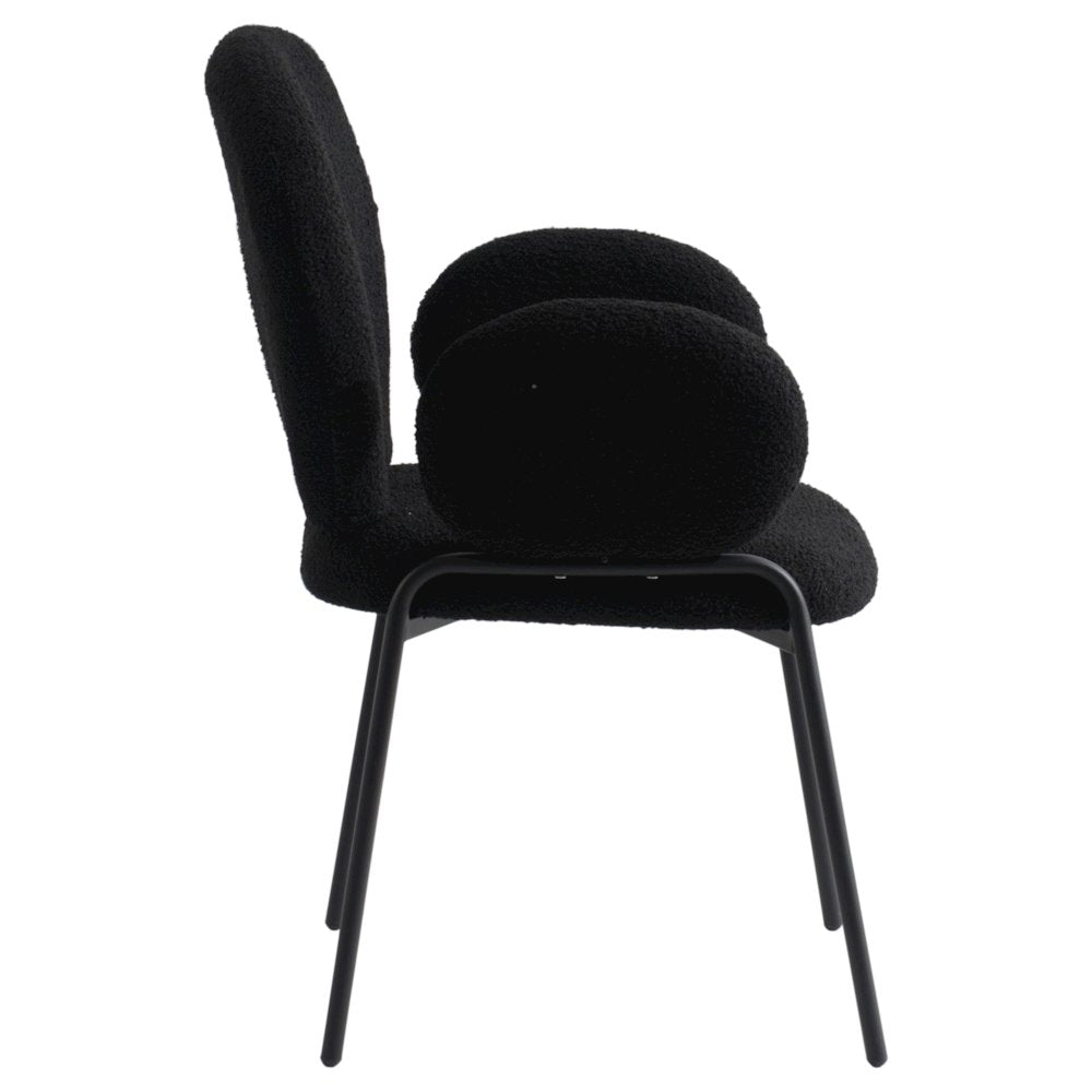 Celestial Series Boucle Dining Arm Chair, Black Frame with Black Fabric Set of 4