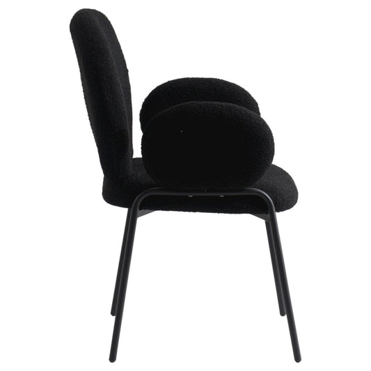Celestial Series Boucle Dining Arm Chair, Black Frame with Black Fabric Set of 4