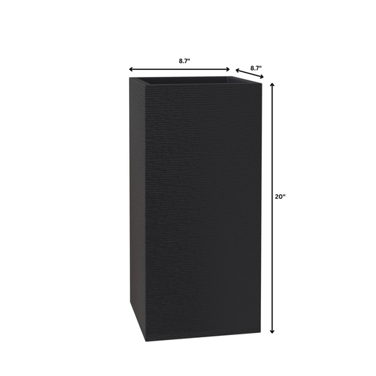 Basalt Series Poly Stone Planter 8.7" Square 19.7" High in Black