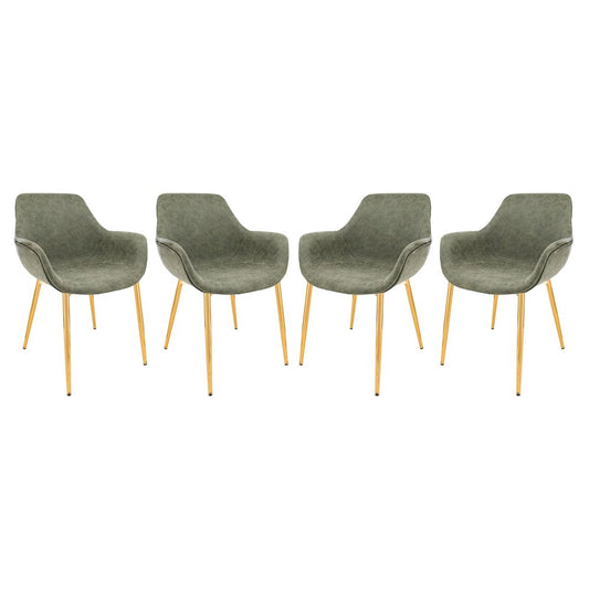 Markley Modern Leather Dining Arm Chair With Gold Metal Legs Set of 4