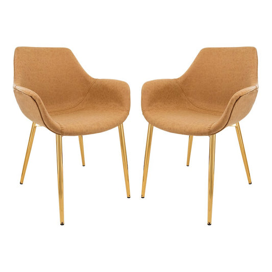 Markley Modern Leather Dining Arm Chair With Gold Metal Legs Set of 2