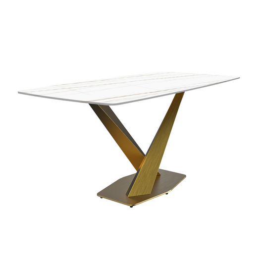Modern Dining Table Gold Base, With 55" White/Gold Sintered Stone Top