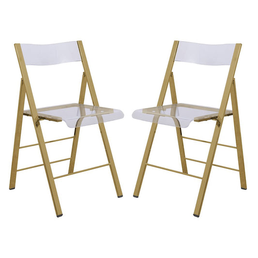 Menno Modern Acrylic Gold Base Folding Chair, Set of 2