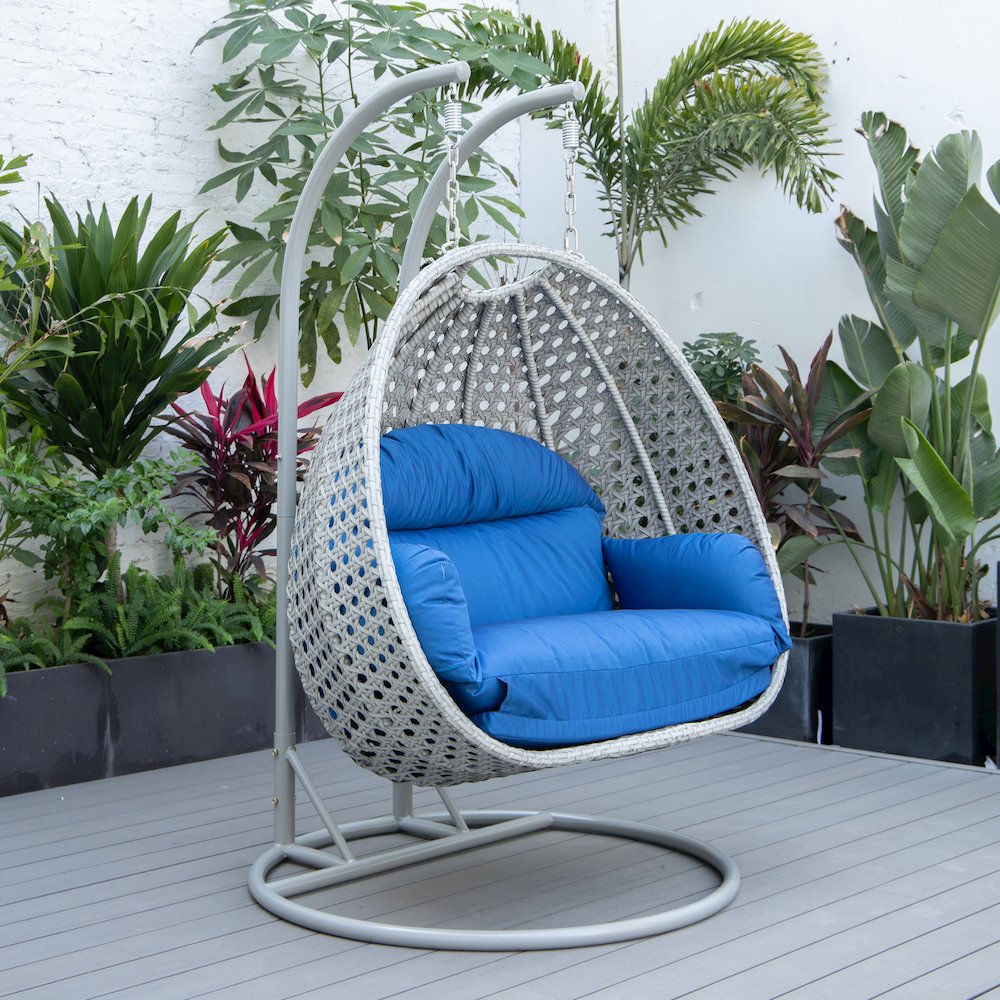 Mendoza Light Grey Wicker Hanging 2 person Egg Swing Chair