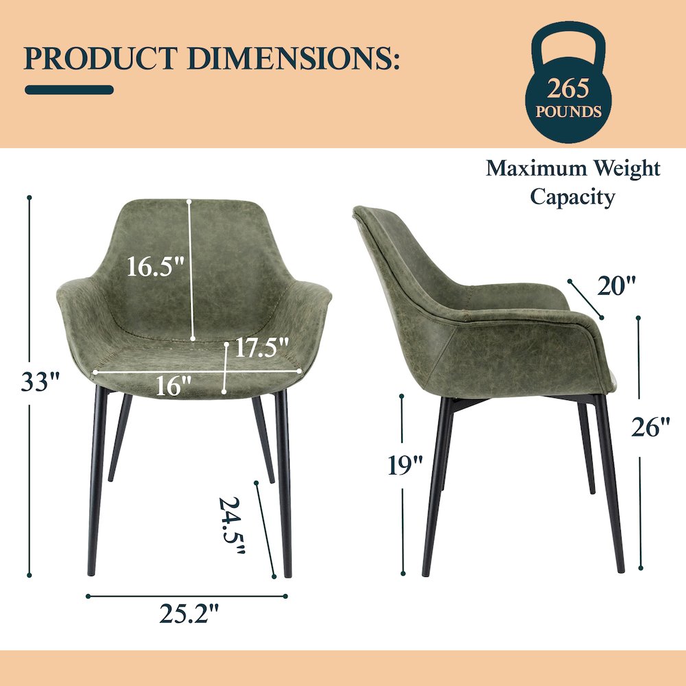 Markley Modern Leather Dining Arm Chair With Metal Legs Set of 4
