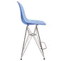 Cresco Modern Acrylic Barstool with Chrome Base and Footrest in Transparent Blue