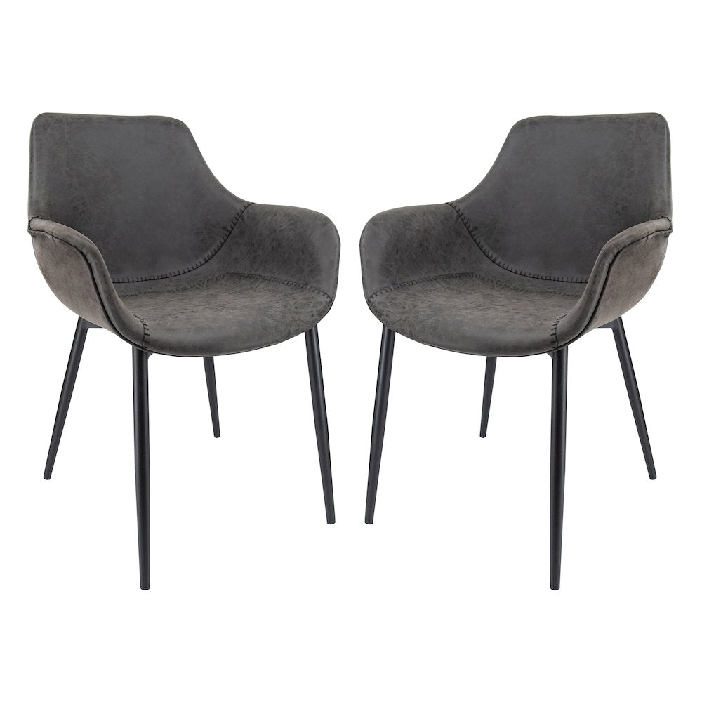 Markley Modern Leather Dining Arm Chair With Metal Legs Set of 2