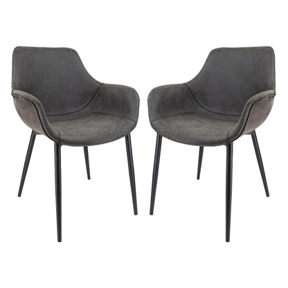 Markley Modern Leather Dining Arm Chair With Metal Legs Set of 2